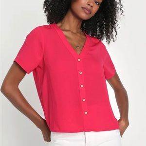 Lulus|Weekday Chic Hot Pink Button-Up Short Sleeve Top